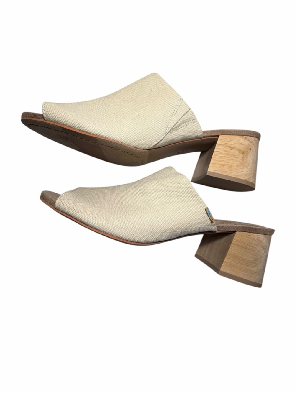 TOMS Grace Mule Cream Slide Sandals with Wood Heel Sz 11